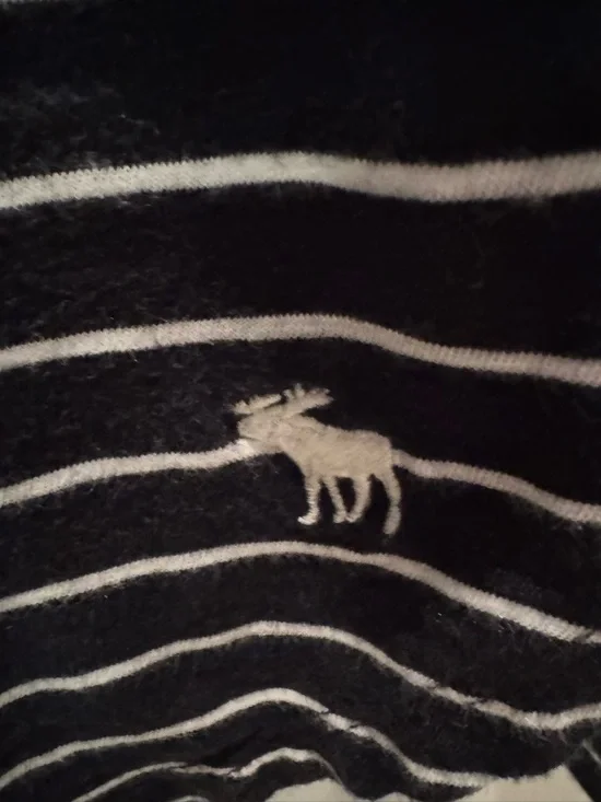 Abercrombie & Fitch Navy and White Striped Long-Sleeve V-Neck Top - Picture 2 of 4